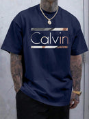 Camiseta masculina Calvin de verão, 100% poliéster manga curta.