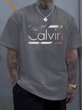 Camiseta masculina Calvin de verão, 100% poliéster manga curta.