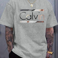 Camiseta masculina Calvin de verão, 100% poliéster manga curta.