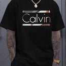 Camiseta masculina Calvin de verão, 100% poliéster manga curta.
